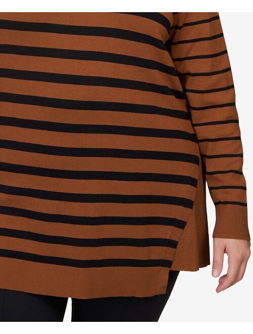 RUBY RD. Plus Size Striped Fold Over Sweater