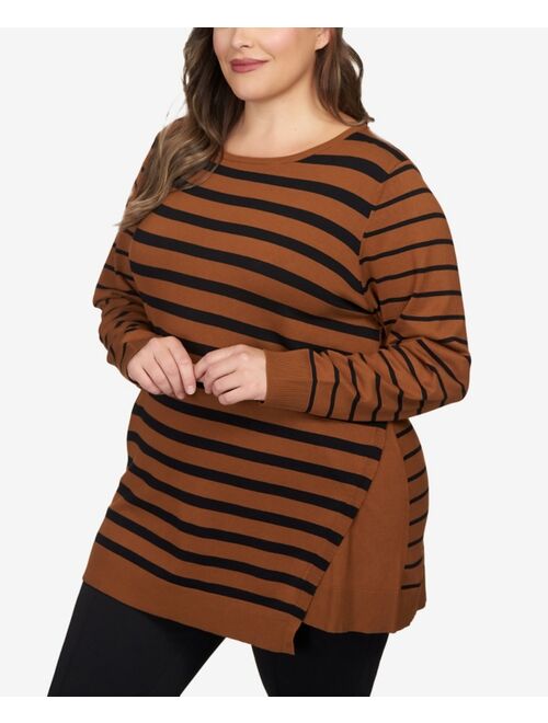 RUBY RD. Plus Size Striped Fold Over Sweater