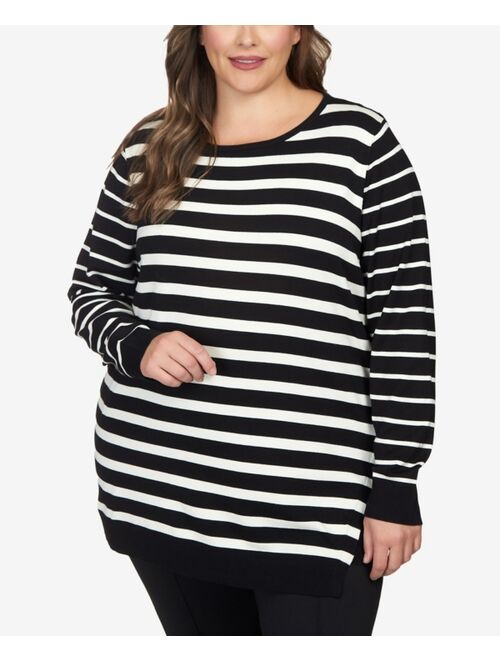 RUBY RD. Plus Size Striped Fold Over Sweater