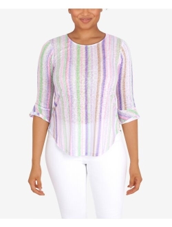 Petite Knit Candy Stripe Print Top