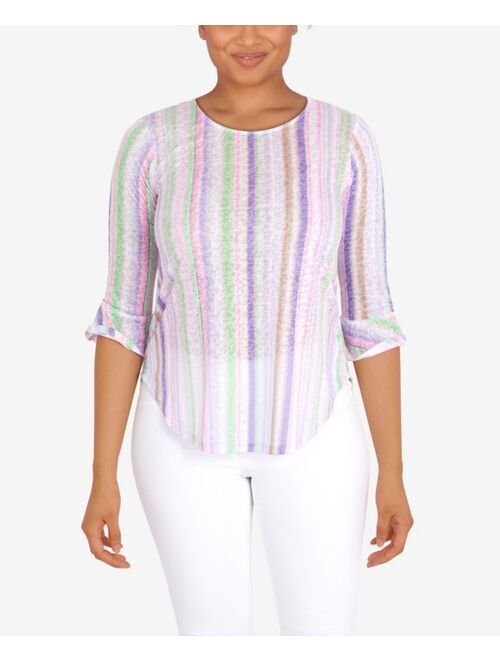 RUBY RD. Petite Knit Candy Stripe Print Top