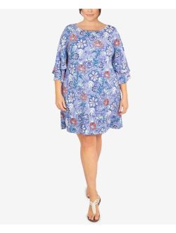 Plus Size Puff Floral Print Dress