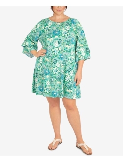 Plus Size Puff Floral Print Dress