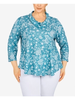 Plus Size Floral Cowl Neck Top