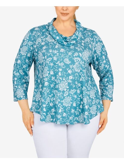 RUBY RD. Plus Size Floral Cowl Neck Top