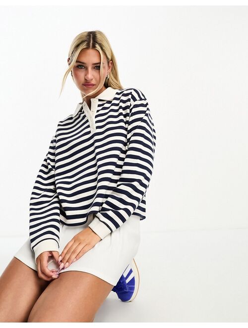 Daisy Street boxy rugby sweatshirt in navy stripe