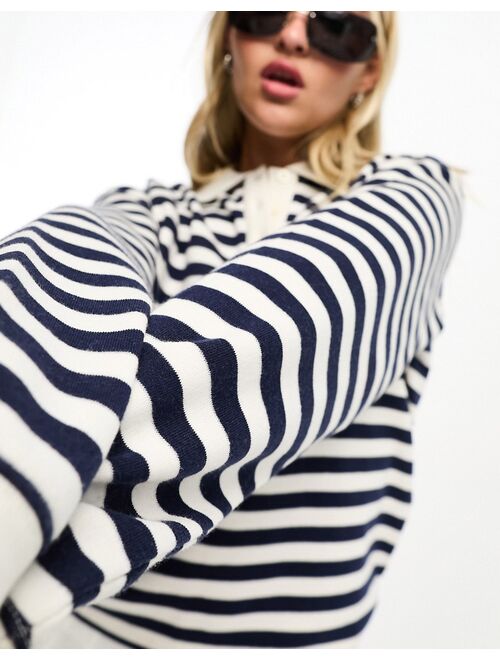 Daisy Street boxy rugby sweatshirt in navy stripe