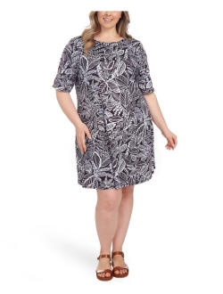 Plus Size Leaf Sketch Print Dress