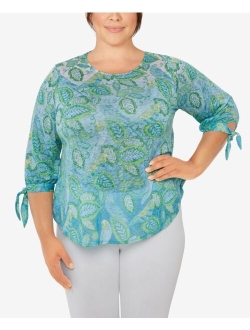 Plus Size Knit Parakeet Border Print Top