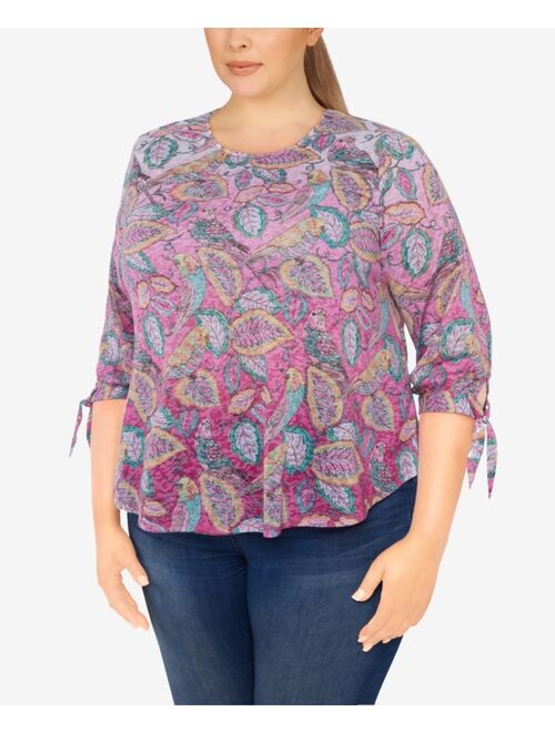 RUBY RD. Plus Size Knit Parakeet Border Print Top