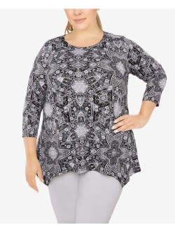 Plus Size Knit Kaleidoscope Print Top