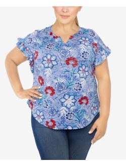 Plus Size Knit Floral Puff Print Top