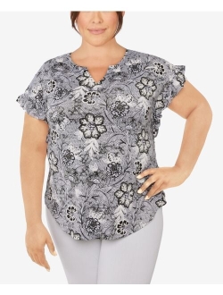 Plus Size Knit Floral Puff Print Top