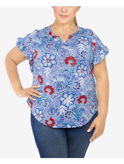 RUBY RD. Plus Size Knit Floral Puff Print Top