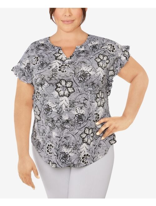 RUBY RD. Plus Size Knit Floral Puff Print Top