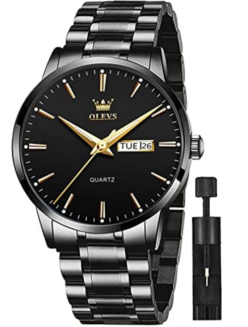 OLEVS Mens Watch Stainless Steel Big Face Casual Dress Wrist Watch Quartz Analog Day Date Waterproof Luminous