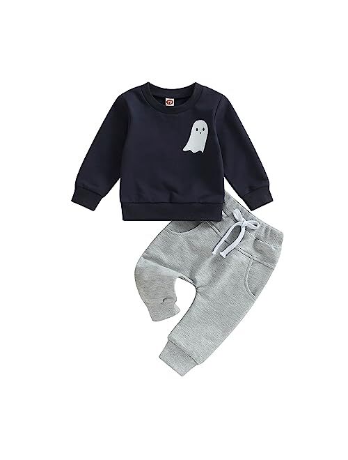 Hnyenmcko Baby Boy Halloween Outfit Long Sleeve Pumpkin Letter Sweatshirt Top Jogger Pants Sets 2Pcs Toddler Boy Fall Clothes