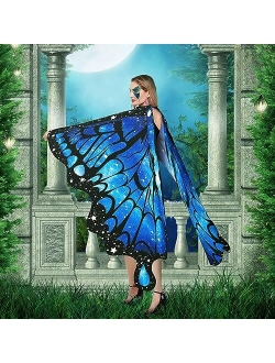 YOLAAH Butterfly Wings Costume for Women Girls, Halloween Fairy Wings Cape for Adult with Butterfly Diamond face Stickers