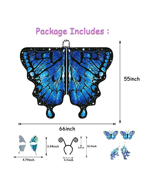 YOLAAH Butterfly Wings Costume for Women Girls, Halloween Fairy Wings Cape for Adult with Butterfly Diamond face Stickers