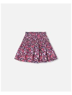 Girl Printed Woven Skirt Dark Navy Ditsy Flowers - Child