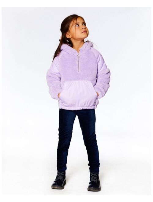 DEUX PAR DEUX Girl Faux Fur Hooded Kangaroo Pocket Top Lavender - Toddler|Child