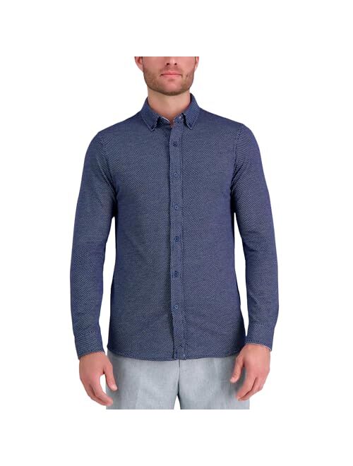 Haggar Men's Untucked Long Sleeve Pique Patterned Shirt