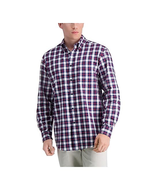 Haggar Men's Long Sleeve Brushed Cotton Plaid Shirt