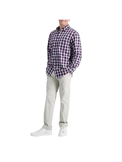 Haggar Men's Long Sleeve Brushed Cotton Plaid Shirt