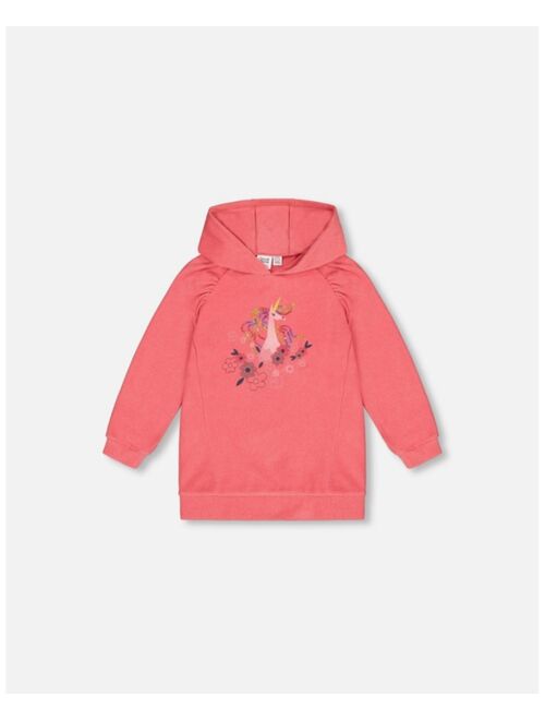 DEUX PAR DEUX Girl Super Soft Brushed Heavy Jersey Long Sleeve Hooded Tunic Coral - Child