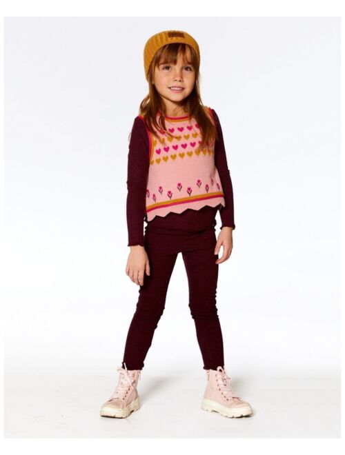 DEUX PAR DEUX Girl Super Soft Rib Top With Flounce Collar Burgundy - Child