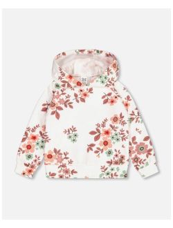 Girl Fleece Hoodie Off White With Flower Print - Toddler|Child