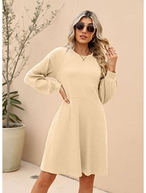 SHERRYRISE Women's Long Sleeve Crew Neck Ribbed Knit High Waist Sweater Dress with Pockets