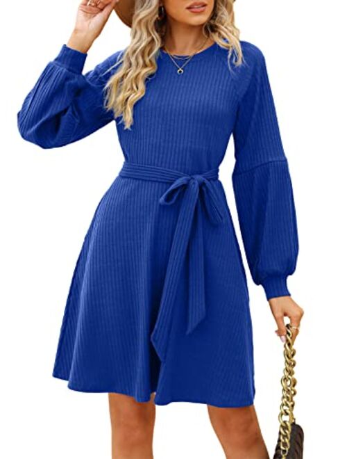 SHERRYRISE Women's Long Sleeve Crew Neck Ribbed Knit High Waist Sweater Dress with Pockets