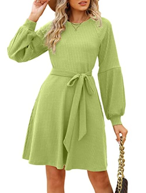 SHERRYRISE Women's Long Sleeve Crew Neck Ribbed Knit High Waist Sweater Dress with Pockets