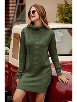 Women's 2023 Turtleneck Pullover Sweaters Casual Long Sleeve Plain Winter Knit Sweater Dress