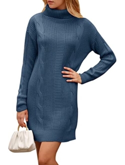 Women's 2023 Turtleneck Pullover Sweaters Casual Long Sleeve Plain Winter Knit Sweater Dress