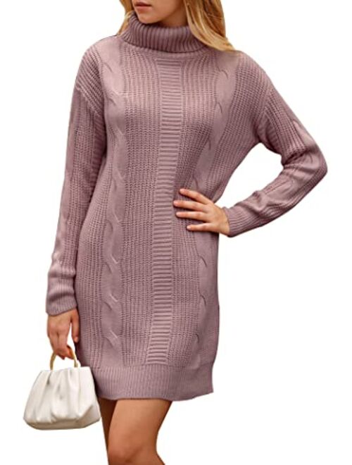 PRETTYGARDEN Women's 2023 Turtleneck Pullover Sweaters Casual Long Sleeve Plain Winter Knit Sweater Dress