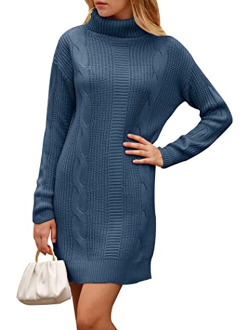 PRETTYGARDEN Women's 2023 Turtleneck Pullover Sweaters Casual Long Sleeve Plain Winter Knit Sweater Dress