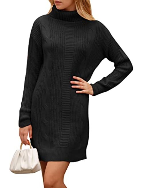 PRETTYGARDEN Women's 2023 Turtleneck Pullover Sweaters Casual Long Sleeve Plain Winter Knit Sweater Dress