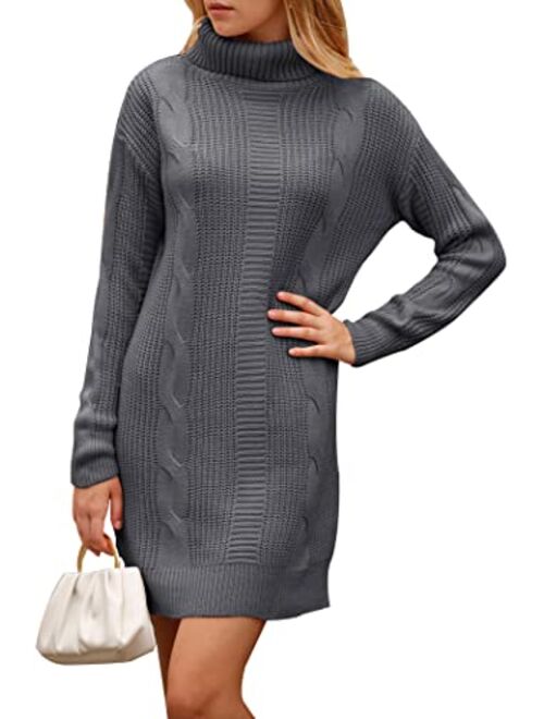 PRETTYGARDEN Women's 2023 Turtleneck Pullover Sweaters Casual Long Sleeve Plain Winter Knit Sweater Dress