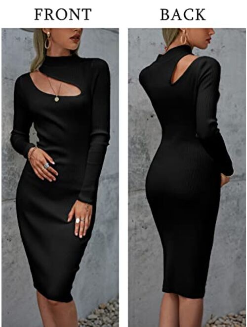 Glamaker Women's Sexy Long Sleeve Ribbed Sweater Dress Bodycon Midi Long Sweater Dresses