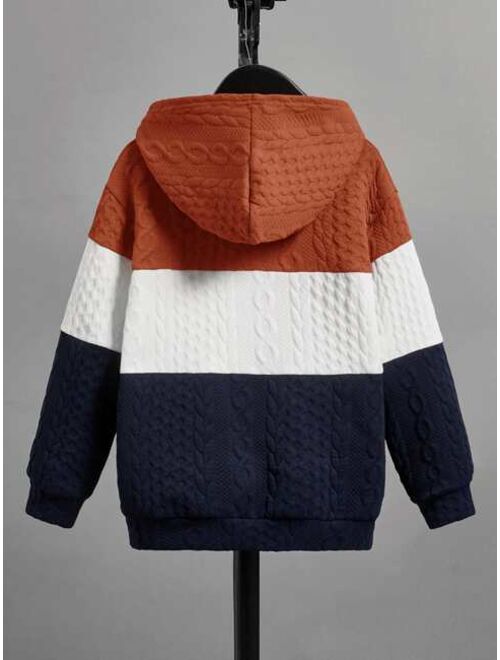 SHEIN Kids SPRTY Boys Color Block Drop Shoulder Hoodie