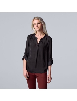 Roll-Tab Sleeve Popover Blouse