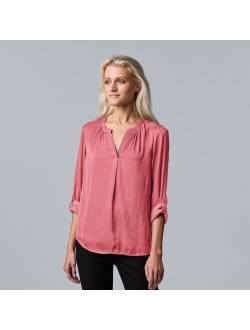 Roll-Tab Sleeve Popover Blouse