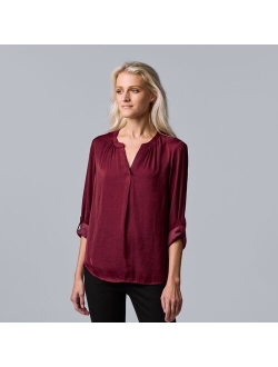 Roll-Tab Sleeve Popover Blouse