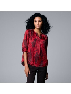 Roll-Tab Sleeve Popover Blouse