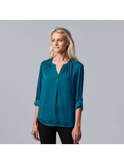 Roll-Tab Sleeve Popover Blouse