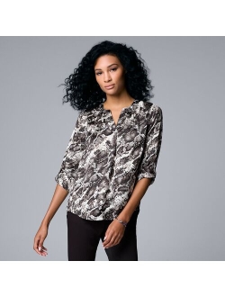 Roll-Tab Sleeve Popover Blouse