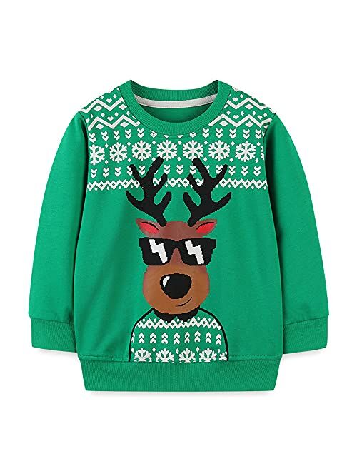 Little Hand Toddler Boys Christmas Tree Sweatshirts Kids Xmas Car Pullover Shirts Crew Neck Tops Tees 2-7 Years