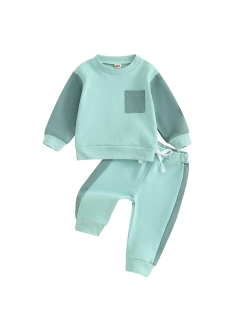 NANYKNIGHTY Newborn Baby Boys Girl Fall Winter Clothes Contrast Color Sweatshirt Pants Set Toddler Boho Outfits